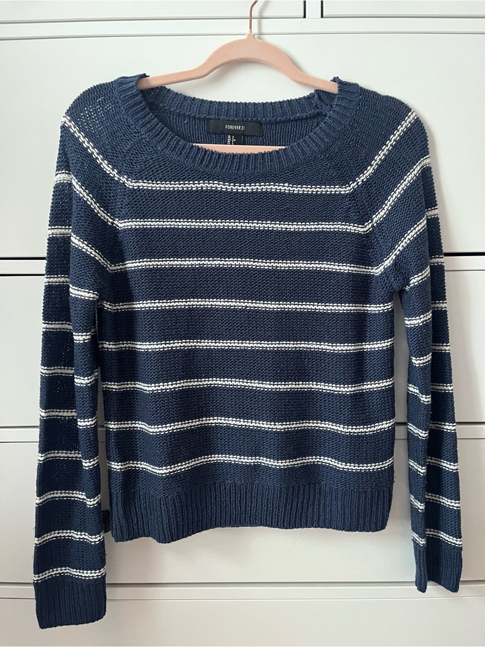 Forever 21 Navy & White Striped Crewneck Sweater